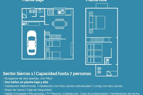 Sector Sierras 1 (2 Plantas) - 3 Habitaciones y 2 baños (Hasta 2 huéspedes) 