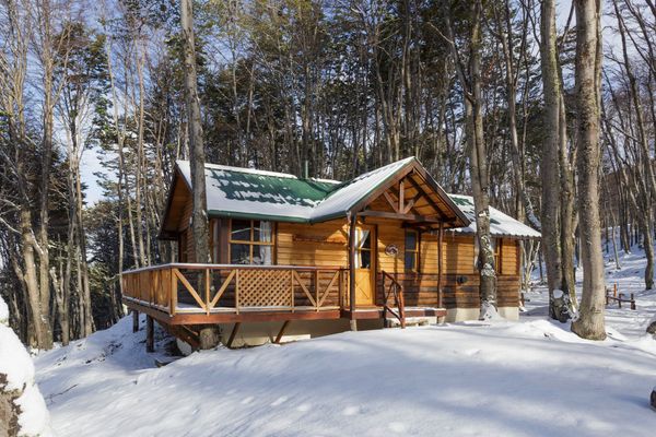 Exterior invierno de cabaña 2 dormitorios std